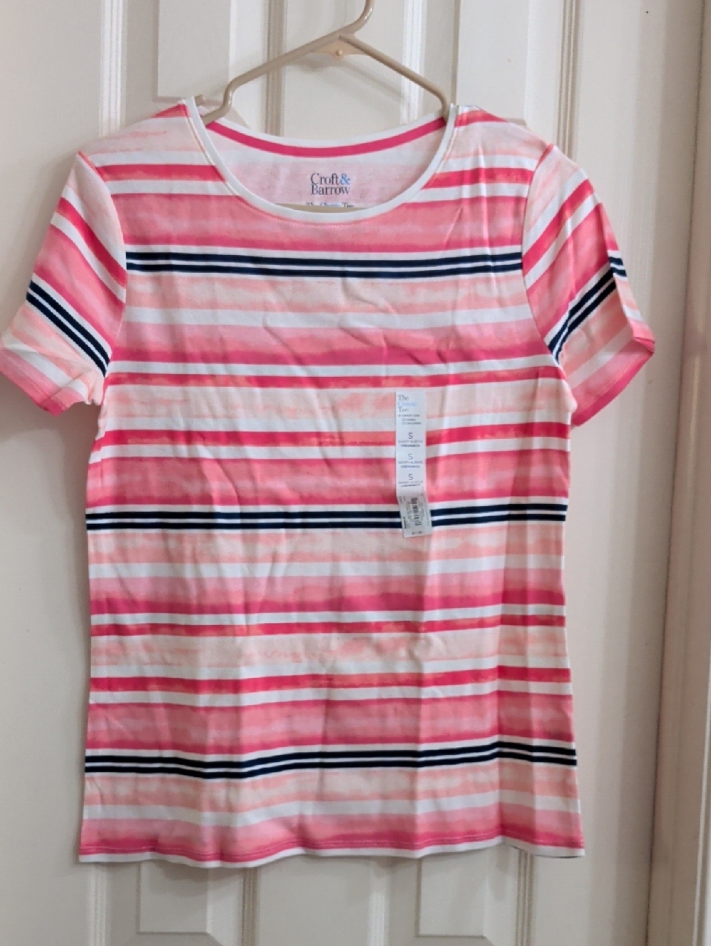 croft & barrow Pink, White & Navy Striped Short Sleeve Tee
